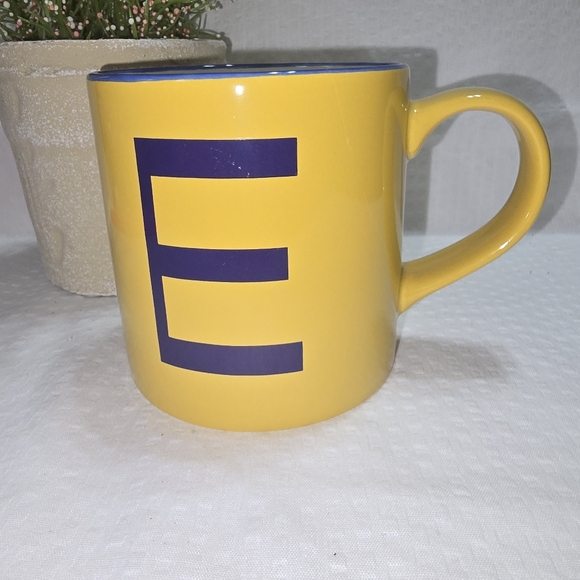 Opal House Yellow Mug E Intial Blue Rim - Picture 1 of 7